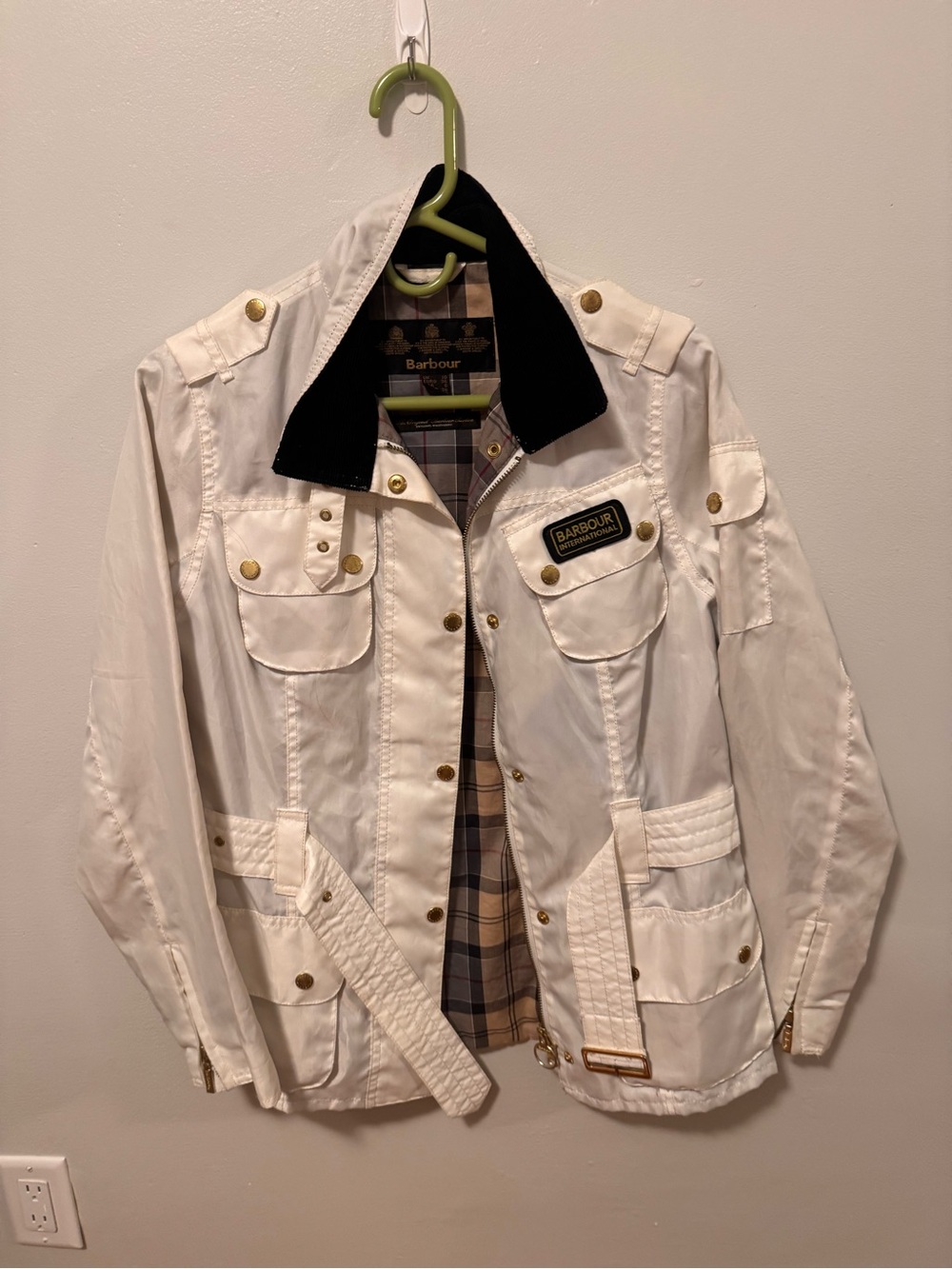 Barbour White Field Jacket with Black Cord Collar